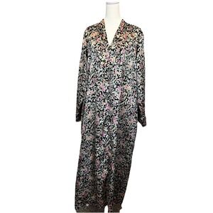 Christian Dior Vintage Satin Floral House Dress Size Medium Zip Up Pajamas Loose